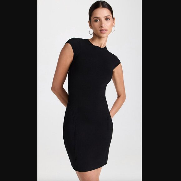 Victoria Beckham Body Conscious Cap Sleeve Fitted Knit Mini Dress in Black - Picture 2 of 12